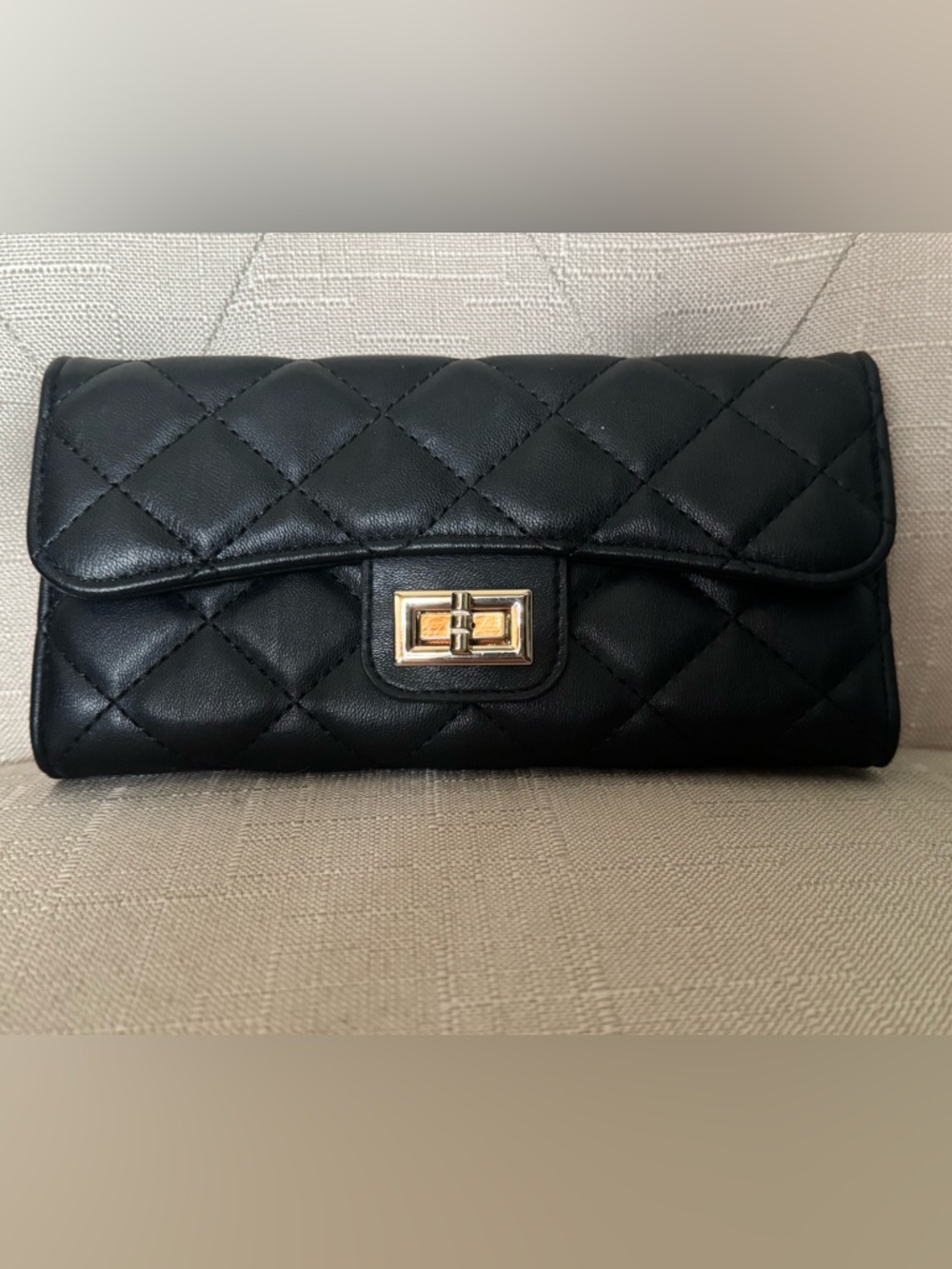 Ello Quilted Black Vegan Leather Clutch Wallet